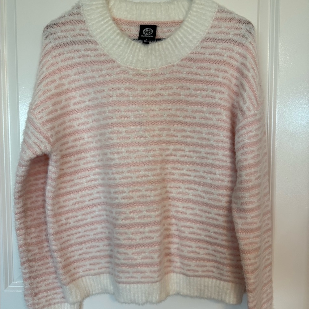 NWOT Bobeau Soft Pink and Cream Striped Sweater